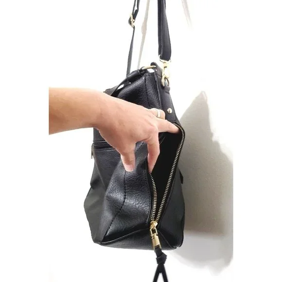 Black Faux Leather Crossbody Shoulder Bag NEW Adjustable Removable Strap 12x11 - Picture 5 of 10